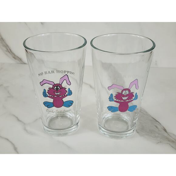 Rabbit Pink Logo Pizza Pint Beer Clear Glass 16oz Drinkware 5 3/4" Brewery x2 - Picture 1 of 11